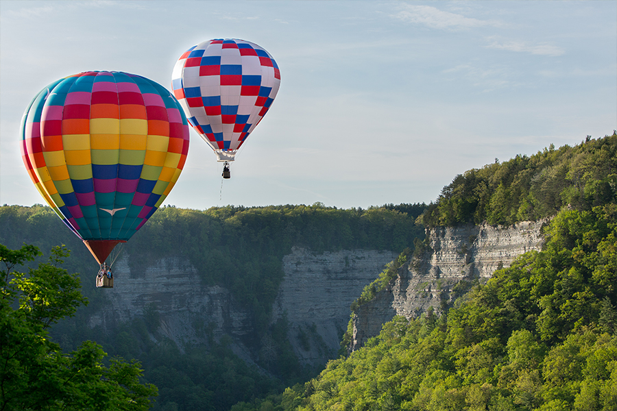 hot air balloons over the canyon at Letchworth State Park