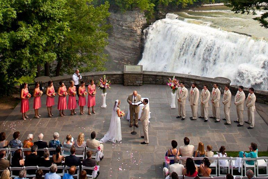 aerial view of wedding ceremony at overlook